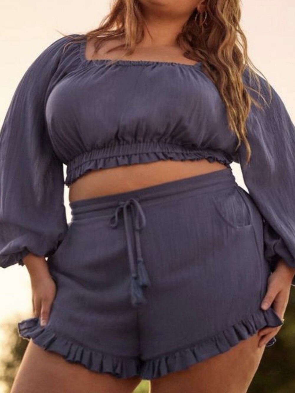 Torrid Festi Ruffle Hem Shorts — Deep Slate Blue